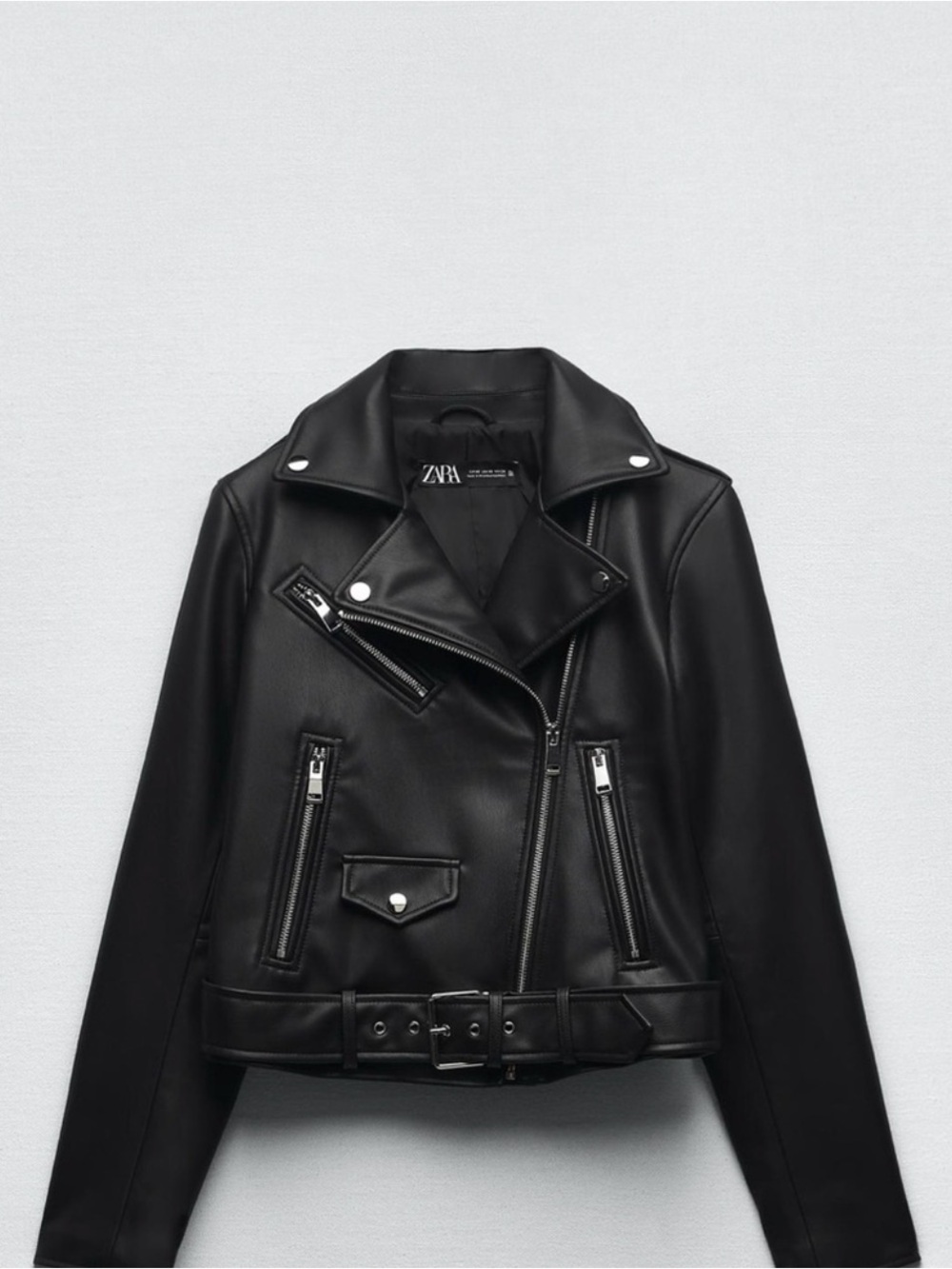 ZARA Black Faux Leather Moto Jacket with Belt